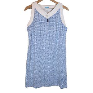 J McLaughlin Catalina Cloth Geometric Print Sleeveless Dress Blue Preppy Twee, M